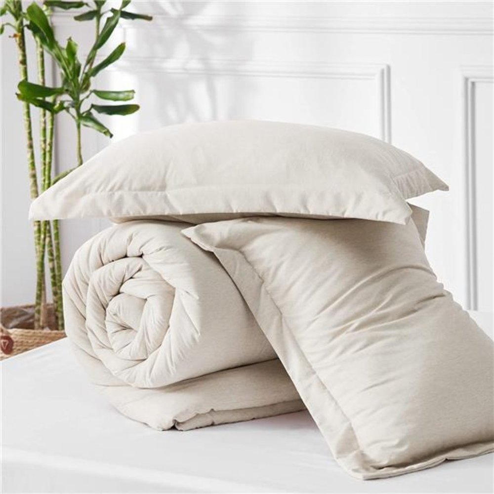 3 pc Comforter Set Beige Comforter Queen/King Soft Bedding with 2 Pillow Shams - Picture 3 of 6